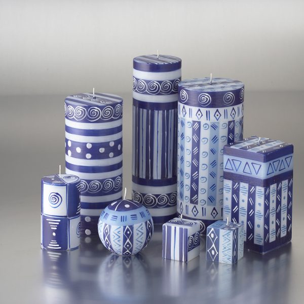 Handmålade ljus Blue & White