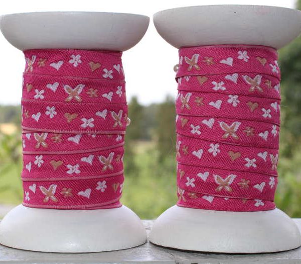 Bomullsband rosa m. fjäril